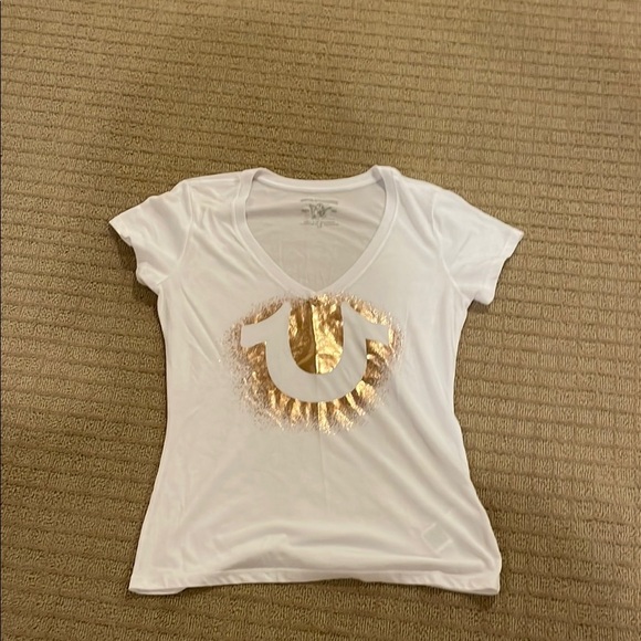 True Religion White and Gold Short Sleeve Tee - Picture 1 of 3